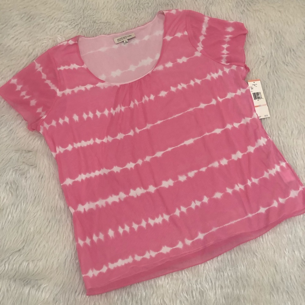 Jones New York women’s lightweight pink white striped stretchy knit top …